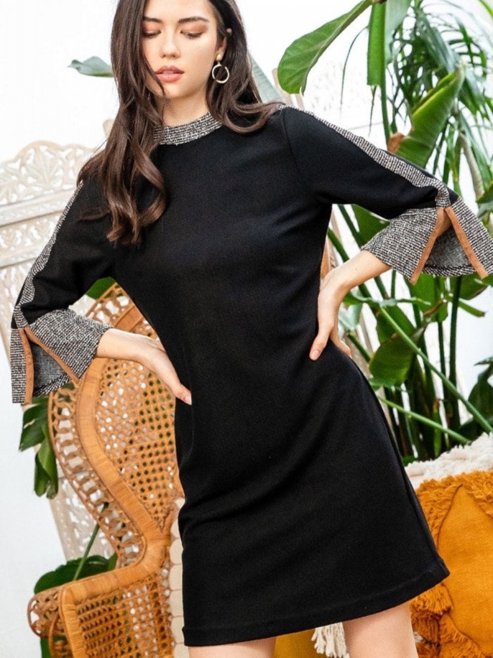 THML Black Tweed Accent Shift Dress. Size S